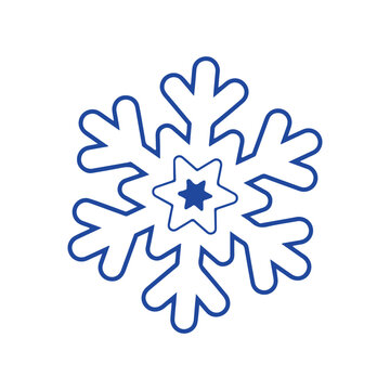 Cute blue hand-drawn snowflake character icon, isolated vector illustration