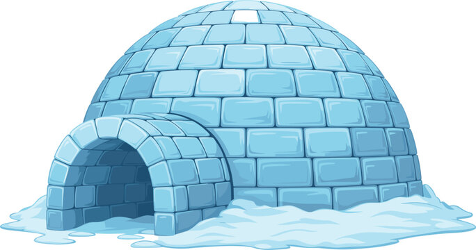 Cartoon ice igloo house vector illustration, traditional eskimo snow dome home isolated on white background