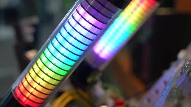 LED signal light glowing in rainbow colors in decentralized automation system
