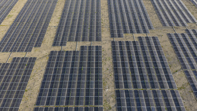 Aerial view of Zonnepark Braambergen solar park in Almere Netherlands