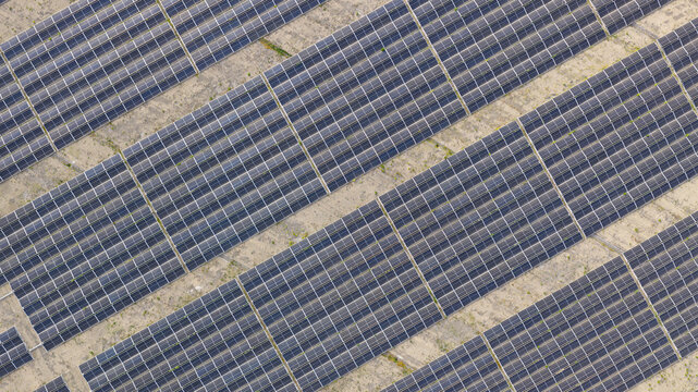 Aerial view of Zonnepark Braambergen solar park in Almere Netherlands