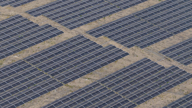 Aerial view of Zonnepark Braambergen solar park in Almere Netherlands