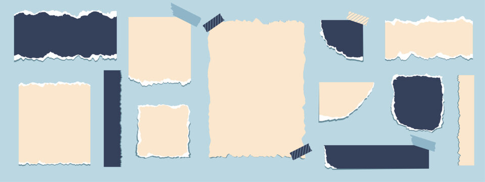 Blue indigo and cream torn paper pieces on a muted blue background. Ideal for scrapbook layouts, branding, invitations, and social media posts.