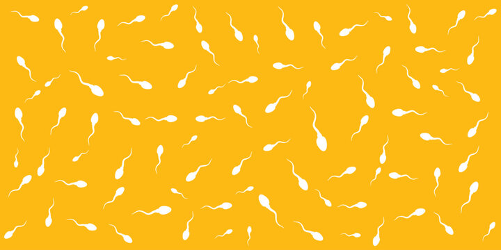 Sperm cells seamless pattern on yellow background. Vector illustration of spermatozoa swimming
