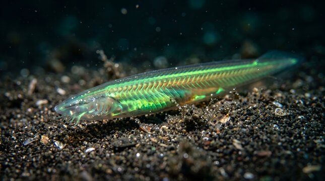 fluorescent lancelets underwater 