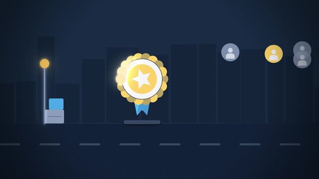 Yellow certification rosette AI ethics wide scene seamless loop
