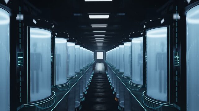 Cryo Sleep Pod Chamber Frosted Stasis Capsules Corridor Seamless Loop