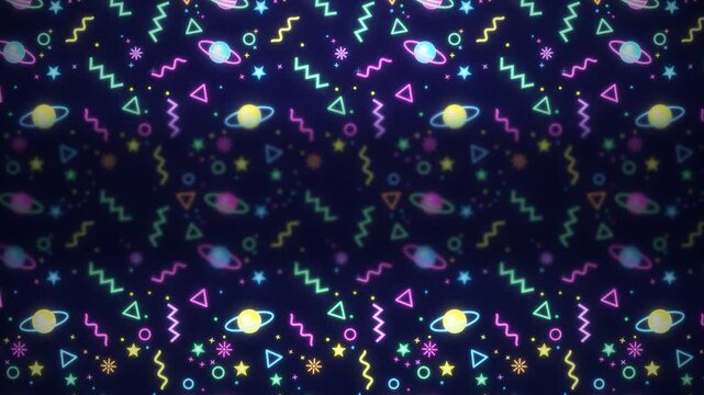 90s Arcade Blacklight Carpet Pattern Glowing Neon Scrolling Seamless Loop