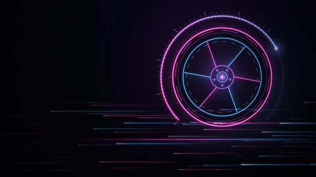 Spin Class Neon Flywheel with Speed Streaks and Cadence Gauge Seamless Loop