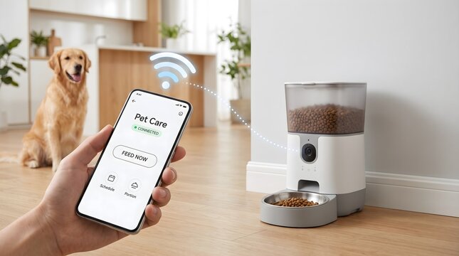 Smart pet feeder controlled by smartphone app