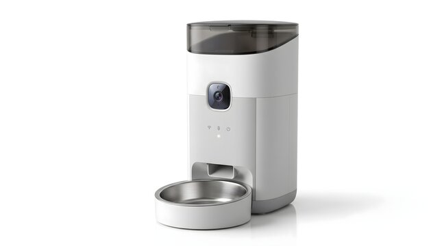 Smart pet feeder device displayed on white background
