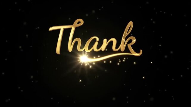 Thank you text animation in gold color on black background. Suitable for thank you card, banner, social media feed wallpaper stories