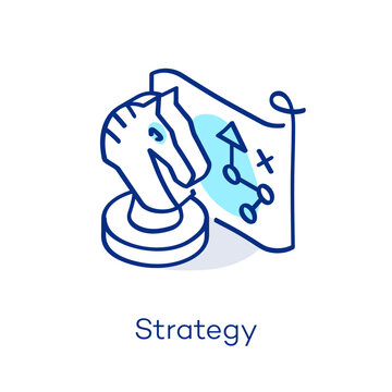 Linear strategy icon in isometric view, featuring a decorative curved line with a colorful accent. Symbol representing planning, workflow, tictics and objectives.