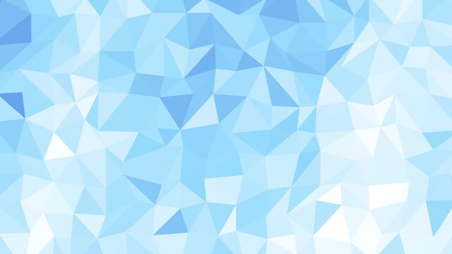 Low poly triangle background with shimmering light in pastel blue and light blue, seamless loop animated background