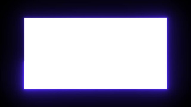 Neon rectangle frame animation on isolated black background. Glowing neon light moving around a square picture frame with electric flickering effects. modern UI design video overlay, seamless 4k loop 