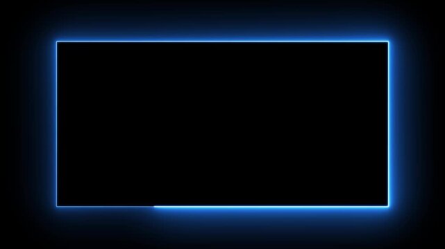 Neon rectangle frame animation on isolated black background. Glowing neon light moving around a square picture frame with electric flickering effects. modern UI design video overlay, seamless 4k loop 