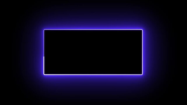 Neon rectangle frame animation on isolated black background. Glowing neon light moving around a square picture frame with electric flickering effects. modern UI design video overlay, seamless 4k loop 