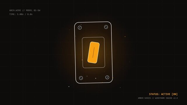 Futuristic Wireframe Interface Animation with Glowing Orange