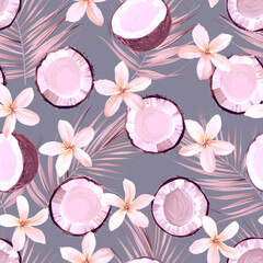 Tropical pattern. Paradise plants and flowers. Hawaiian pattern. Exotic, tropical. Delicate soft colors. © Alaska_artworks