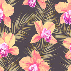 Tropical pattern. Paradise plants and flowers. Hawaiian pattern. Exotic, tropical. Delicate soft colors. © Alaska_artworks
