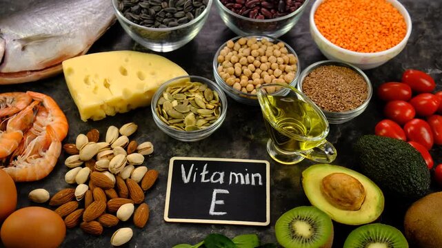 Foods that contain vitamin E. Selective focus.