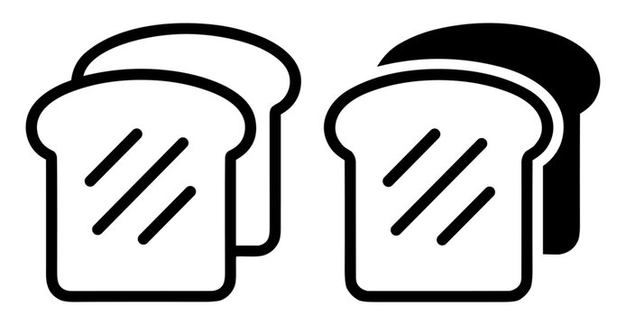 Vector illustration of slices of bread in outline and solid styles