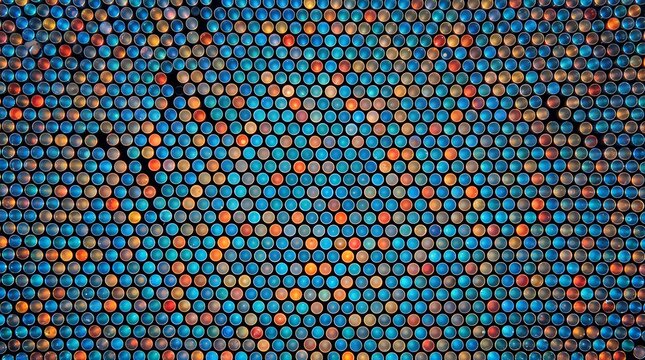 Blue and orange circles pattern background with rows of glossy spheres arranged in symmetrical grid