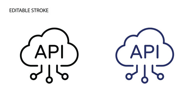 Cloud api connection line vector graphic illustration featuring minimal stroke style and modern design elements