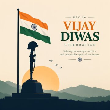 Vijay Diwas Celebration Poster with Indian Tricolor Flag and Fallen Soldier Memorial | Indian Armed Forces Tribute Design