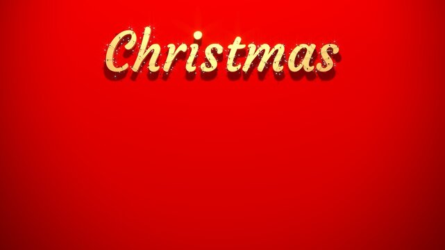 Golden Christmas Text with Glowing Lights on Red Background, 3D Rendering