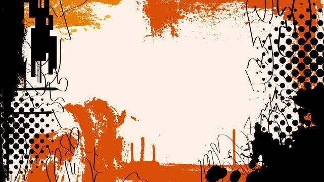 Vibrant retro modern pop art background loop featuring high-contrast checkerboard patterns distorted halftone dots and energetic orange brush strokes for edgy motion design