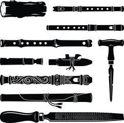 Traditional Flute Making Tools Wooden Bamboo Flute Crafting Equipment Vector Icons © Ahad