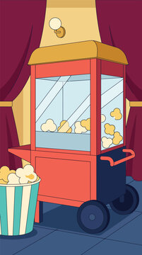 Vintage Popcorn Machine Cart in Cinema Theater Flat Vector Illustration