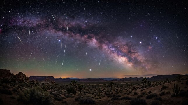 Starry Night Sky Over Desert Landscape