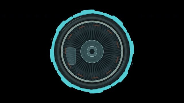 Performance alloy wheel accelerating to high speed with brake rotor on transparent background