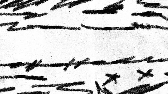 Hand drawn charcoal sketch border background loop with black pencil scribbles and grain paper texture