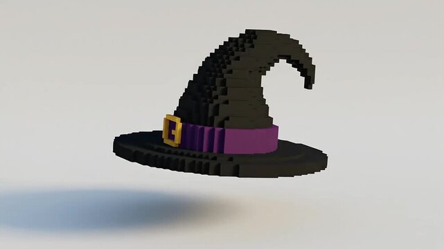 Floating Voxel Witch Hat with Purple Band and Gold Buckle