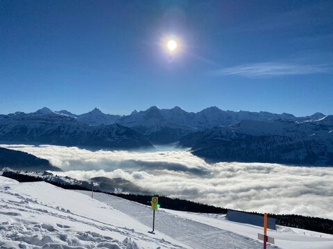 Sea of Fog below the Bernese Alps in Winter, Switzerland
