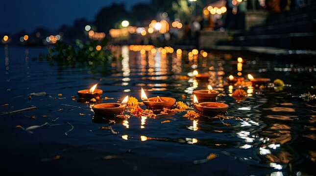A vibrant reflection of diwali celebrations illuminates the night showcasing the festival of lights' beauty
