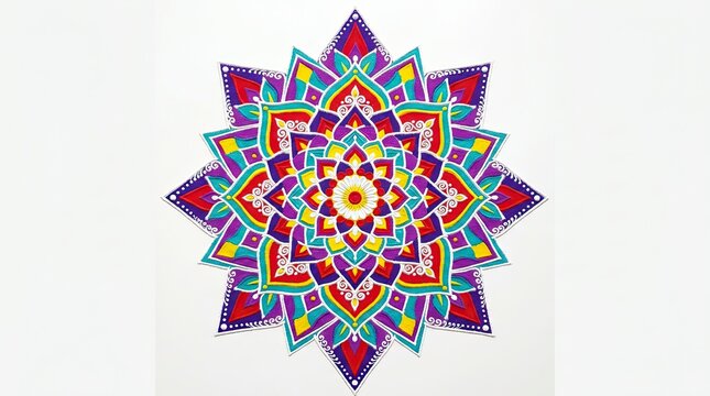 A vibrant and colorful rangoli design beautifully represents the spirit of the diwali festival of lights