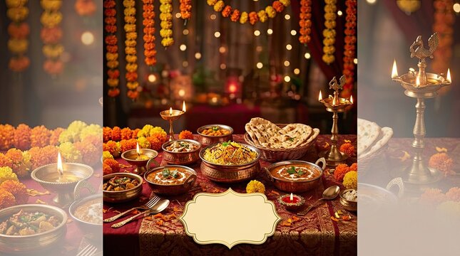 A vibrant and colorful diwali celebration showcasing traditional lamps sweets and festive decorations