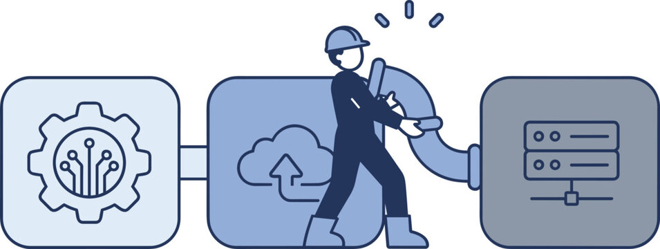 Cloud Data Pipeline Integration Vector Illustration with Server Migration and Automation