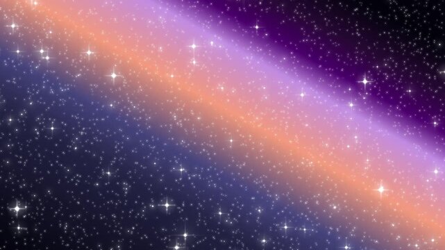 Seamless loop 4K space background with slowly twinkling stars against a gradient nebula beam of purple, orange, and blue. Perfect for cosmic projects.