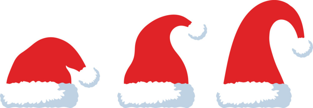 Set of red Santa Claus hats isolated on white background