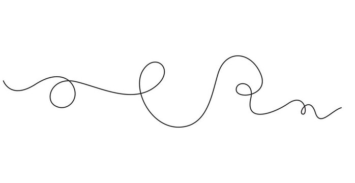 Animation of Continuous Single Line Doodle Showing Hand Drawn Tangled Wavy Path, Abstract Monoline Scribble Design, Flowing Curved Line Motion, Seamless Loop Animation, Alpha Channel, 4K Video