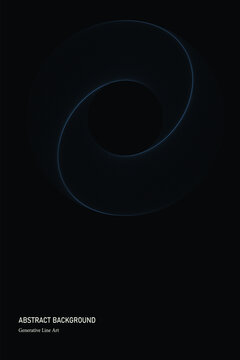Abstract dark background, futuristic generative line art poster, blue spiral geometric vector design