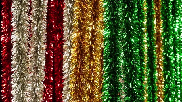 Shiny tinsel curtain christmas background various colors 3d render