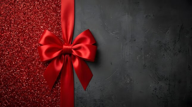 A beautifully wrapped gift with a vibrant red ribbon and bow evokes the spirit of christmas and joyful giving during the holiday