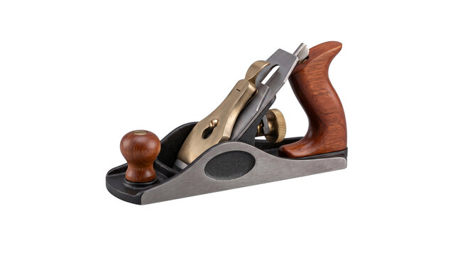 Traditional metal woodworking hand plane with wooden handles