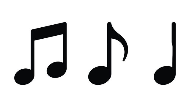 Musical note icon vector set, music symbol illustrations including clef, notes, and sound elements for audio apps, streaming platforms, playlists, UI/UX design, and creative media graphics